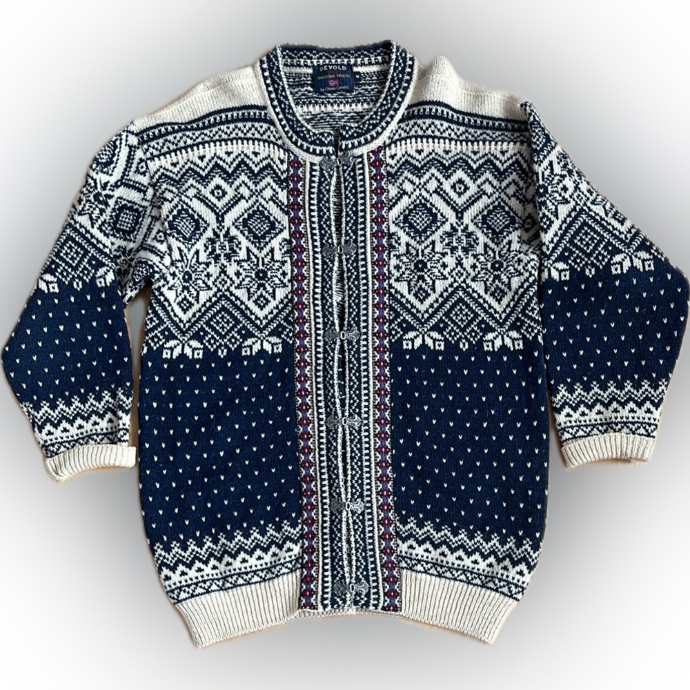 🇳🇴VTG Traditional Norwegian Cardigan Sweater—Devold by Olmes Carretti | Men’s M - Picture 5 of 17